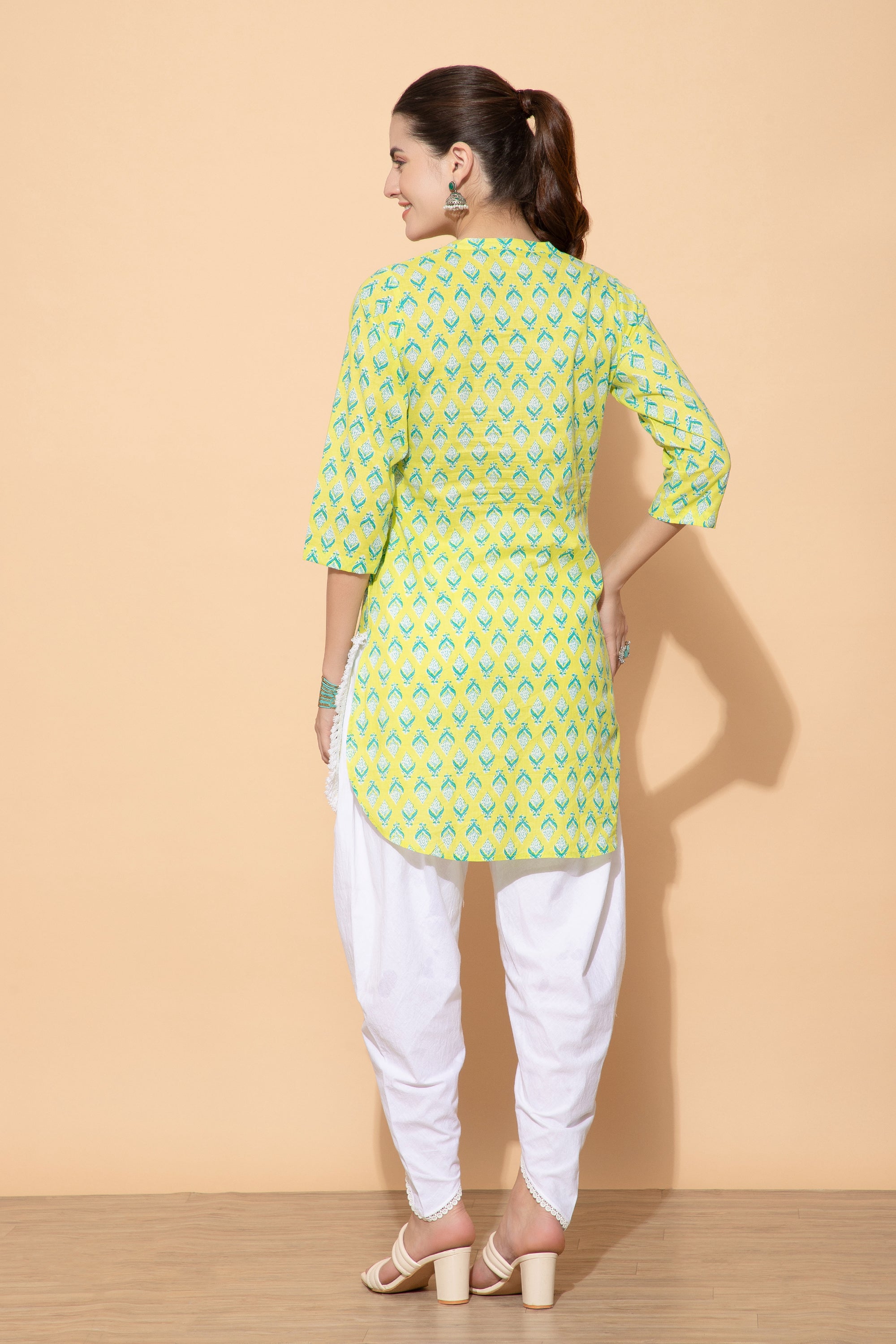 Neon Green Cotton Coord set For Women