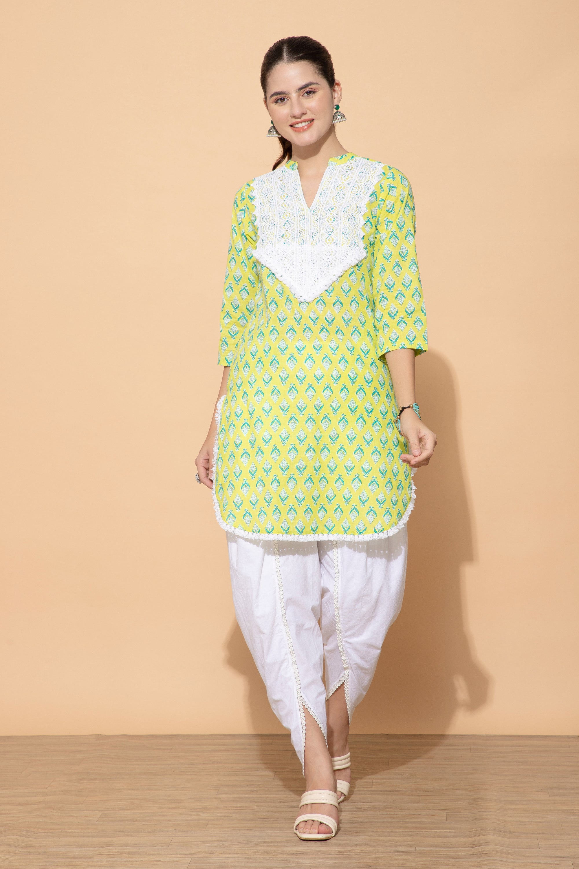 Neon Green Cotton Coord set For Women