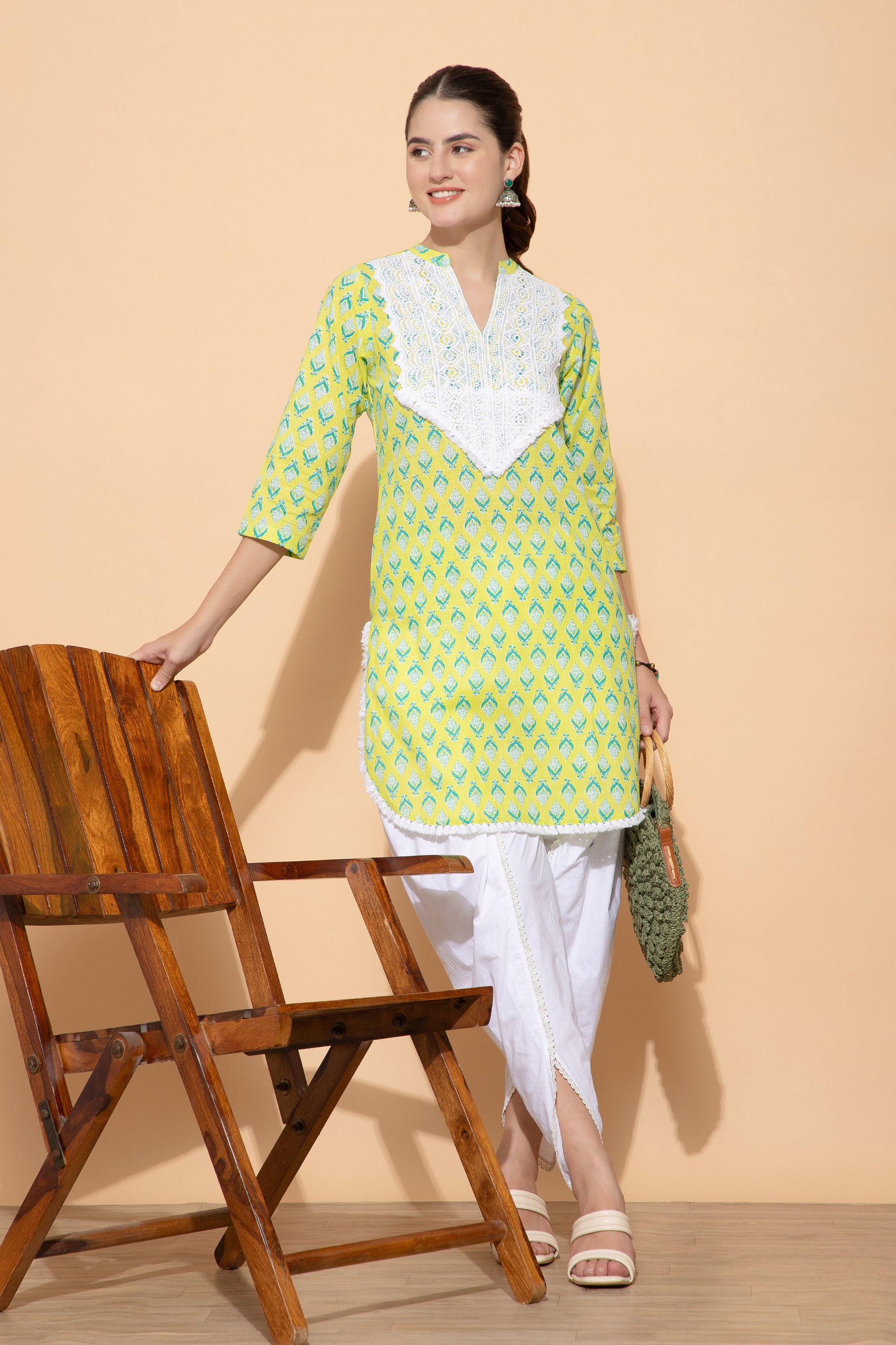 Neon Green Cotton Coord set For Women