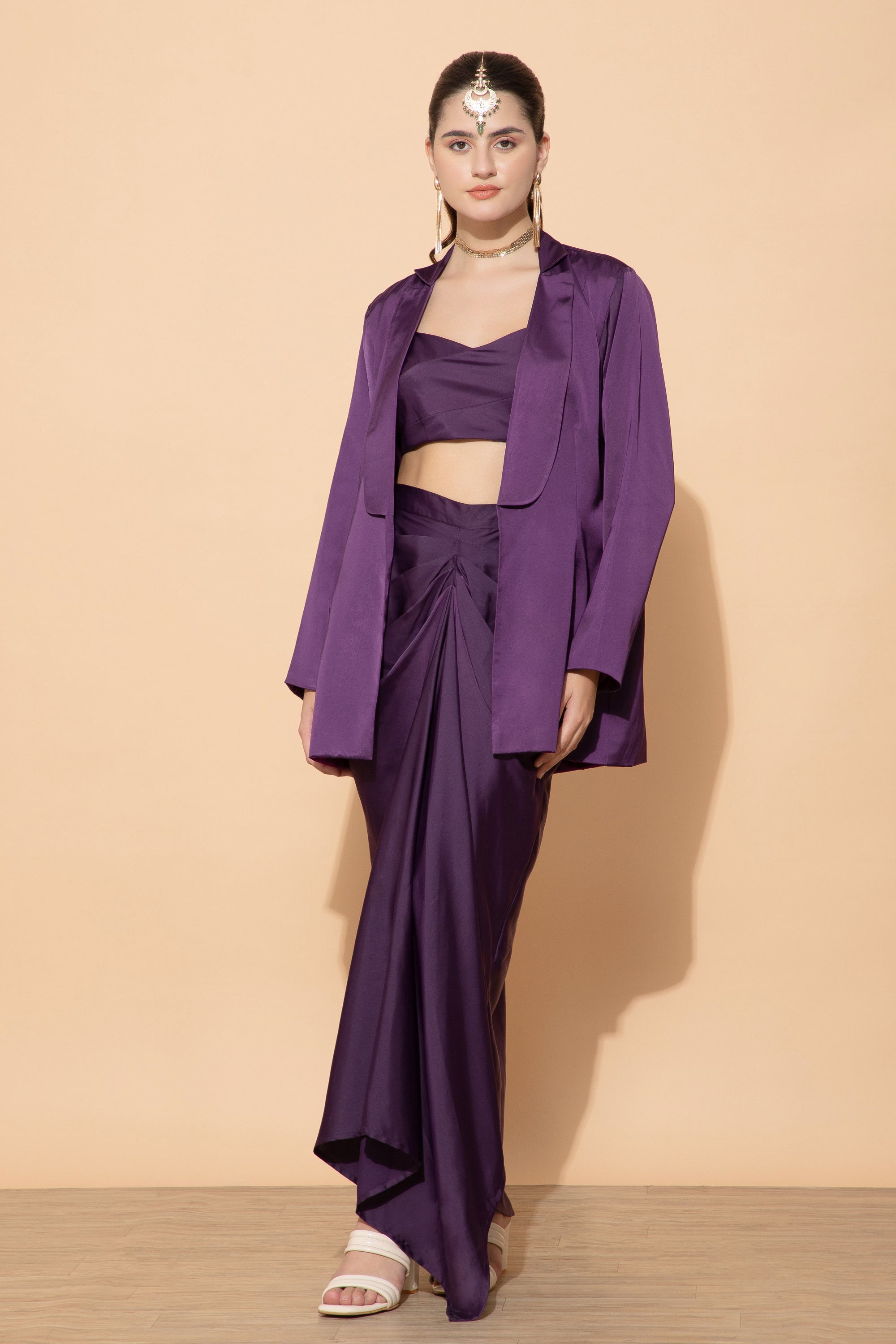 Royal Amethyst Blazer With Top & Skirt Coord For Women