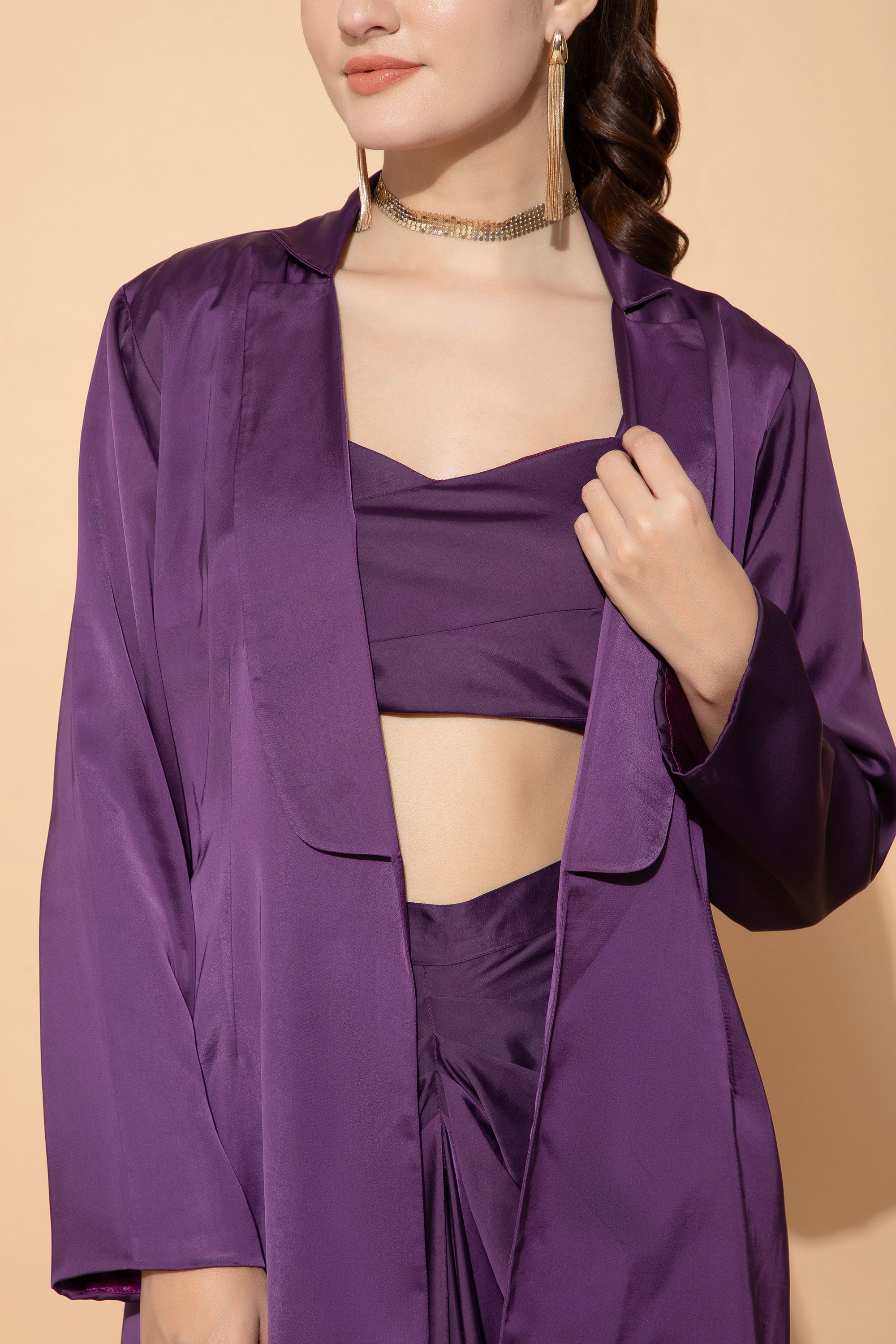 Royal Amethyst Blazer With Top & Skirt Coord For Women