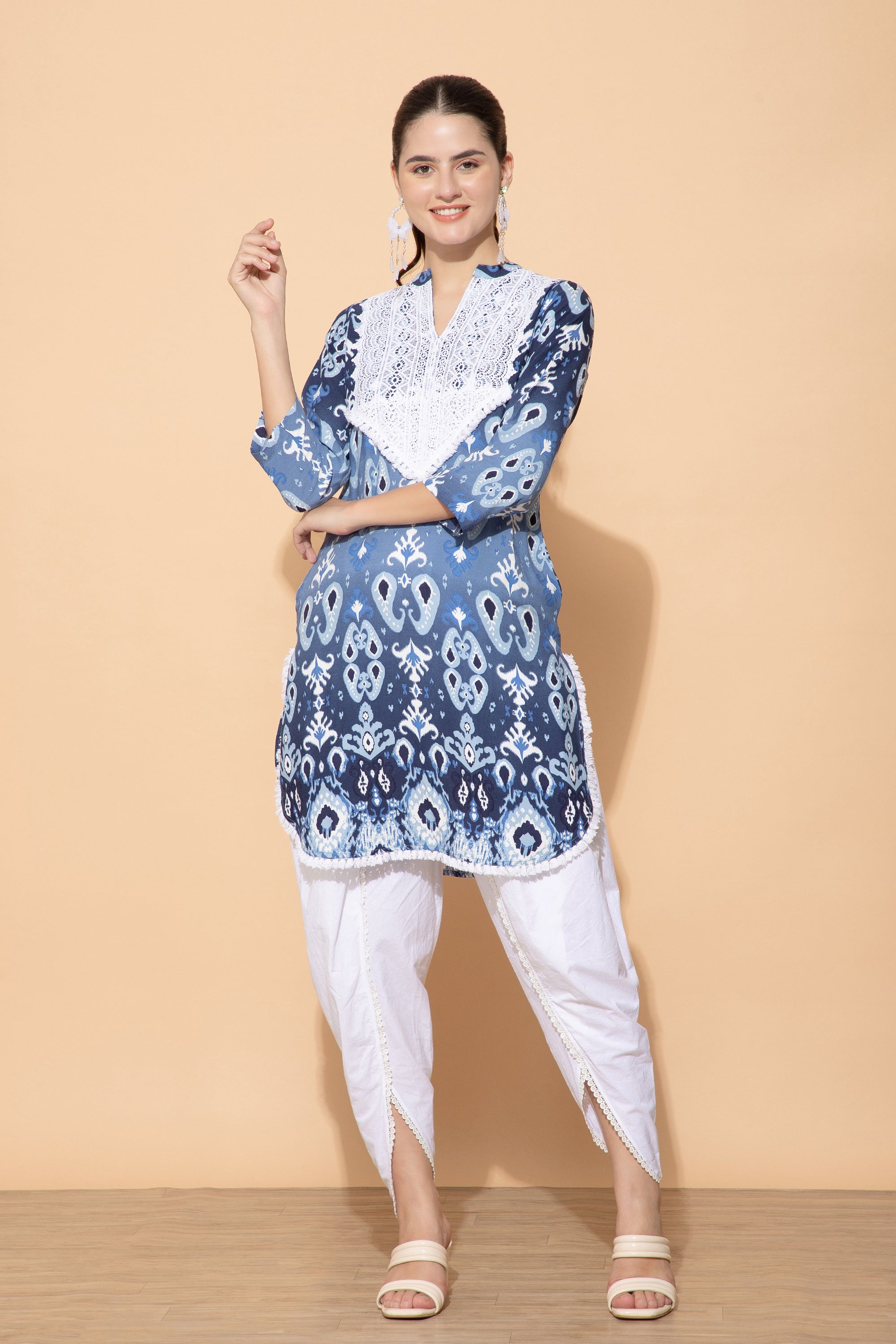 Printed Blue Cotton Coord set For Women