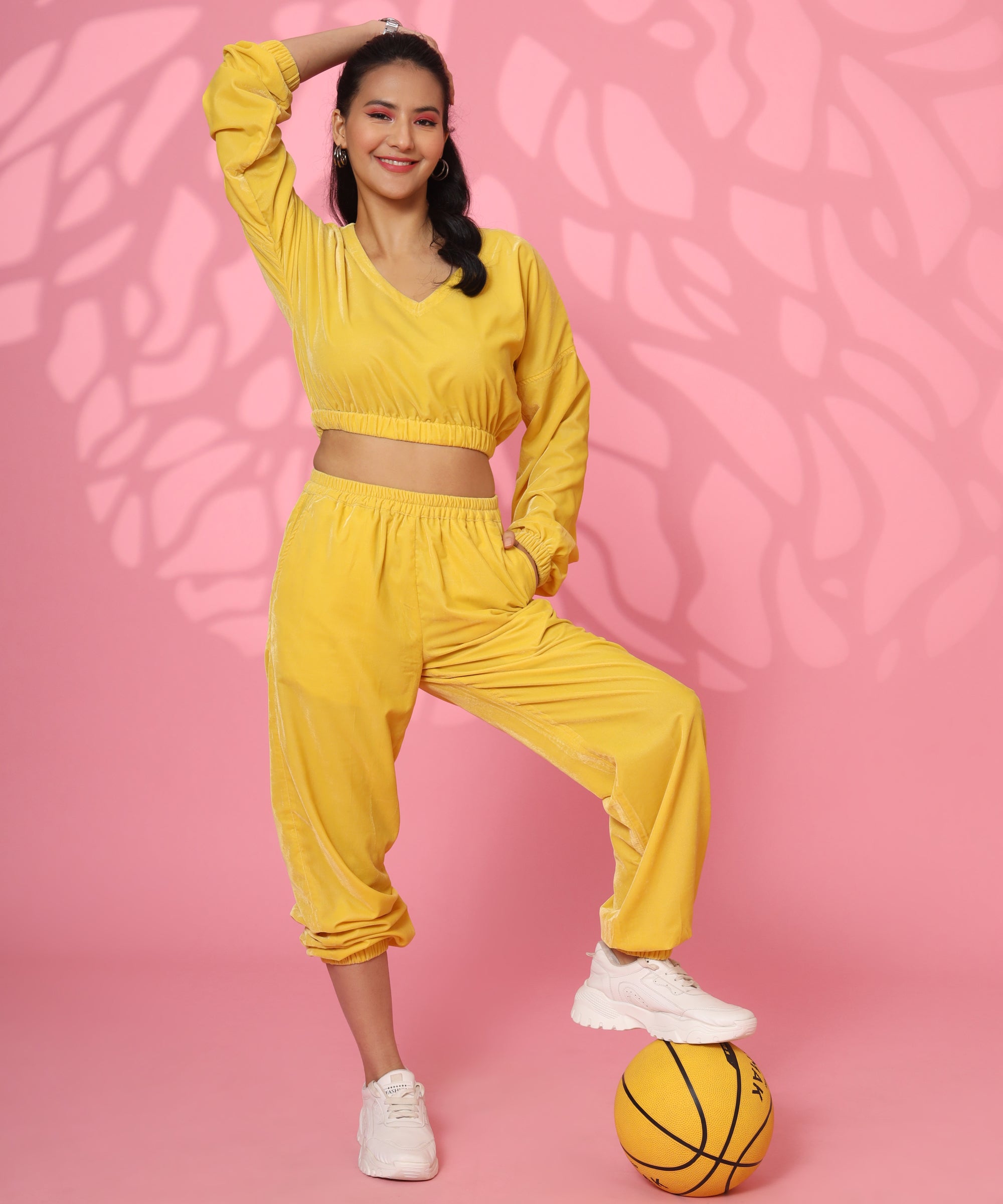 WINTER VELVET YELLOW COORD SET FOR WOMEN