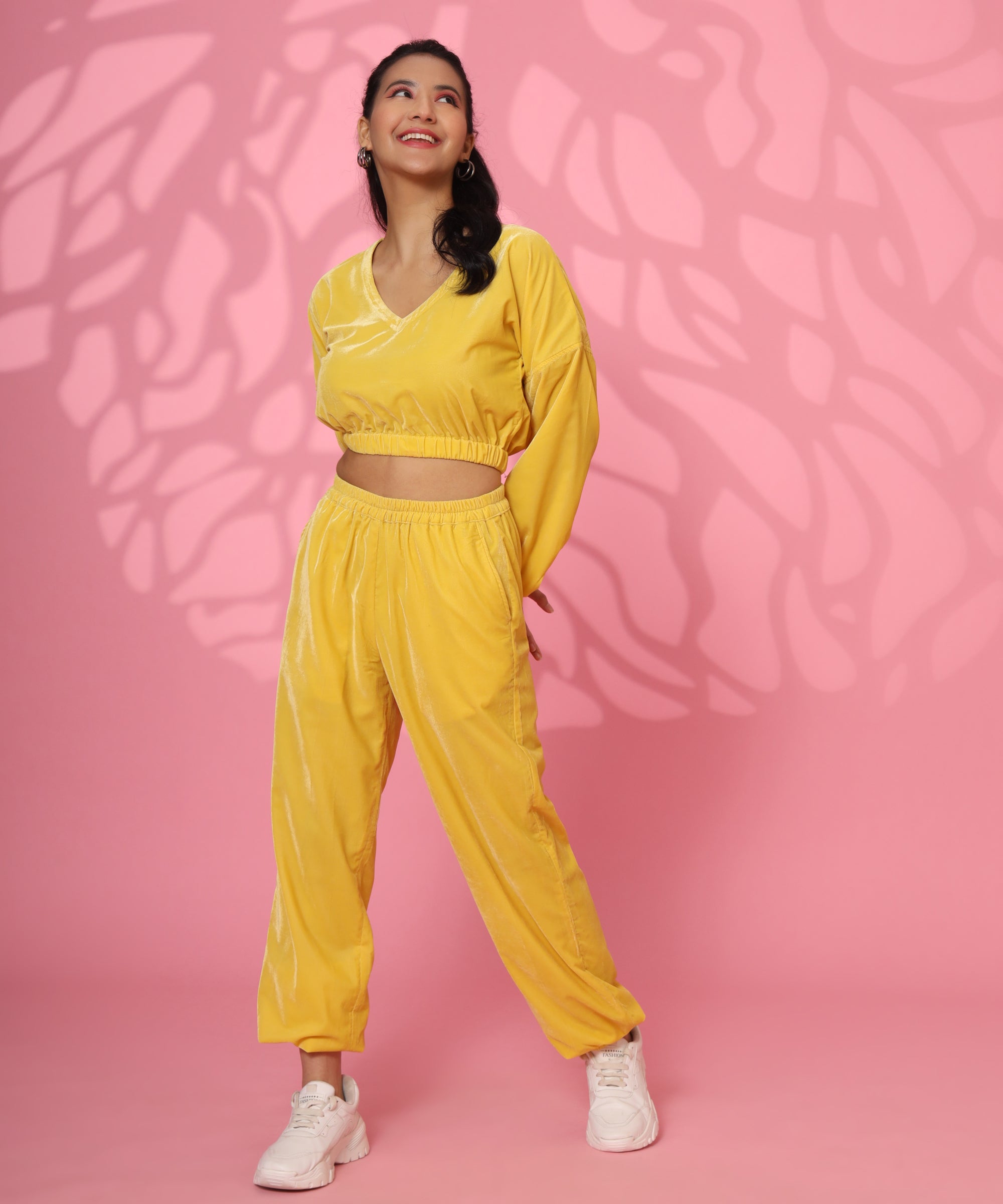 WINTER VELVET YELLOW COORD SET FOR WOMEN