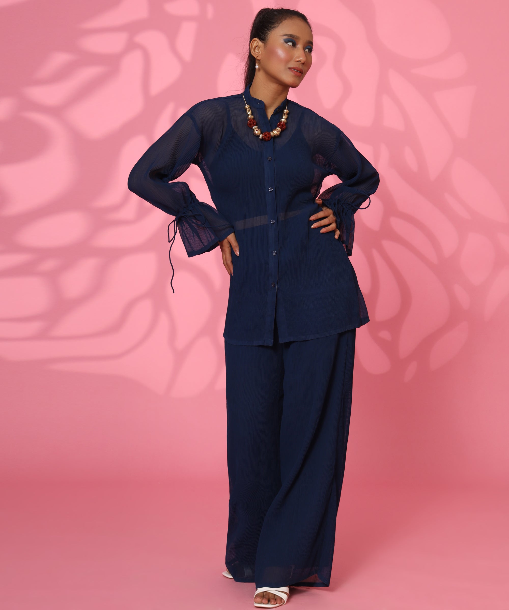 NAVY BLUE PLEATED COORD-SET FOR WOMEN