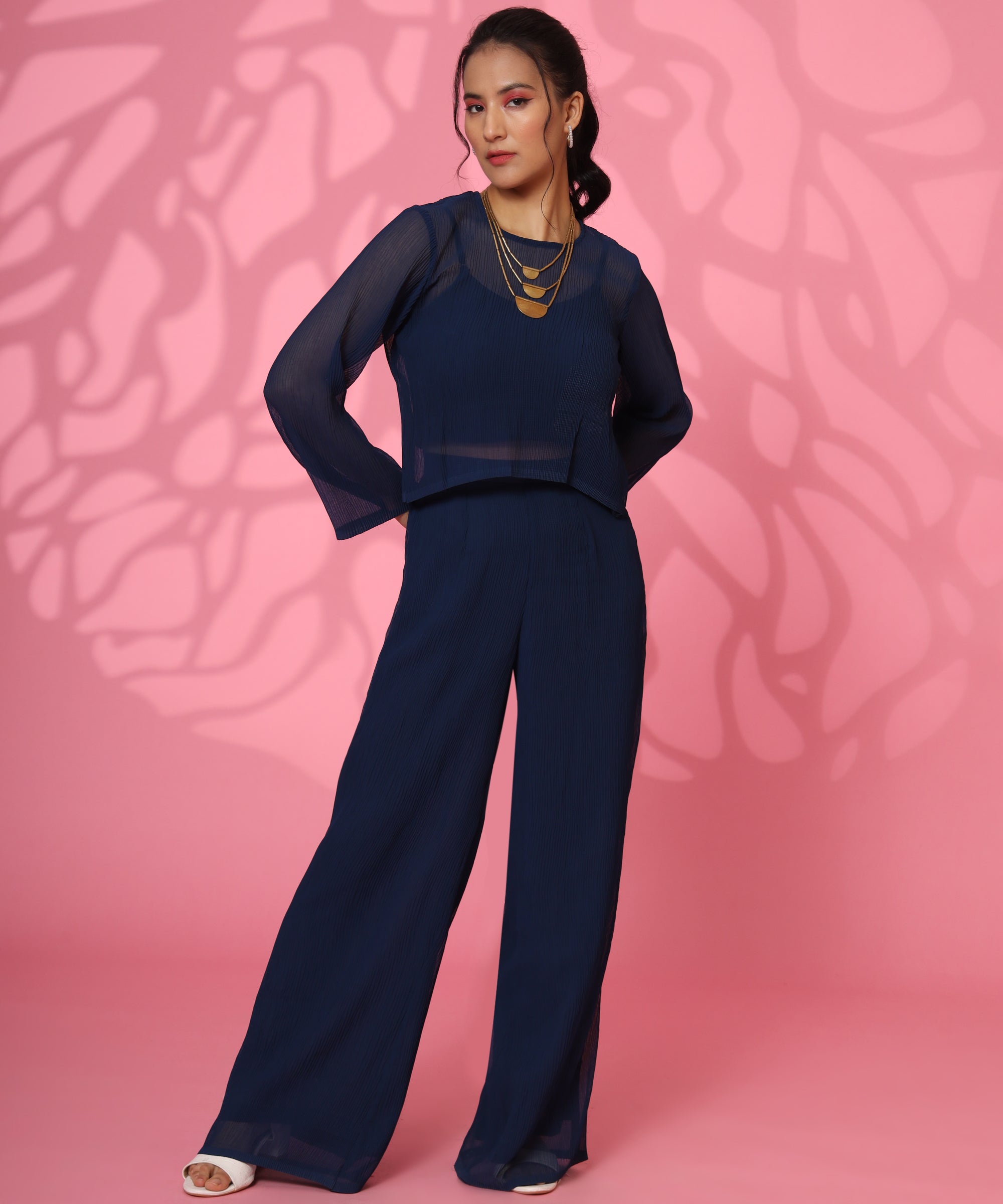 I AM POSITIVE NAVY BLUE GEORGETTE COORD-SET