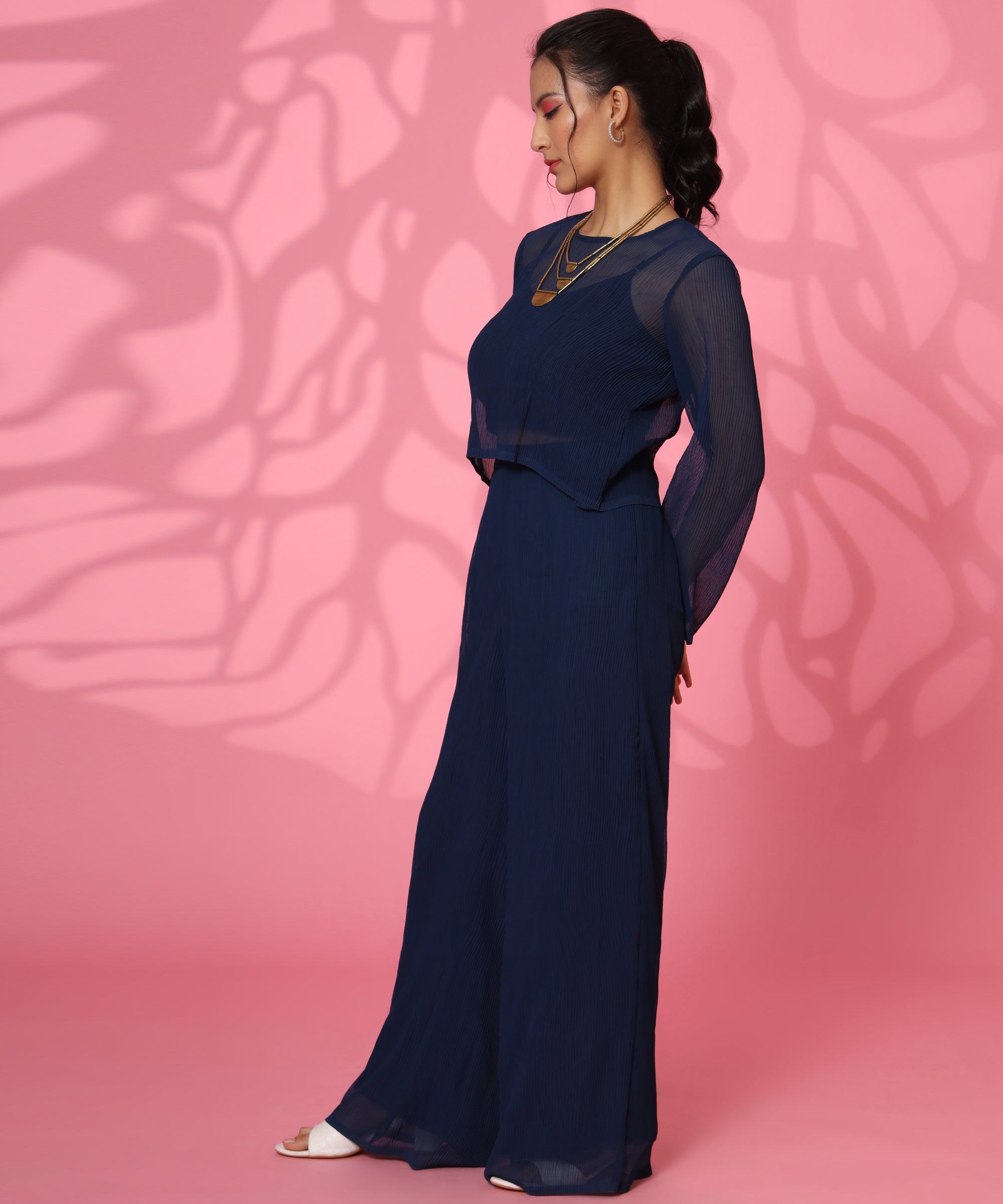 I AM POSITIVE NAVY BLUE GEORGETTE COORD-SET