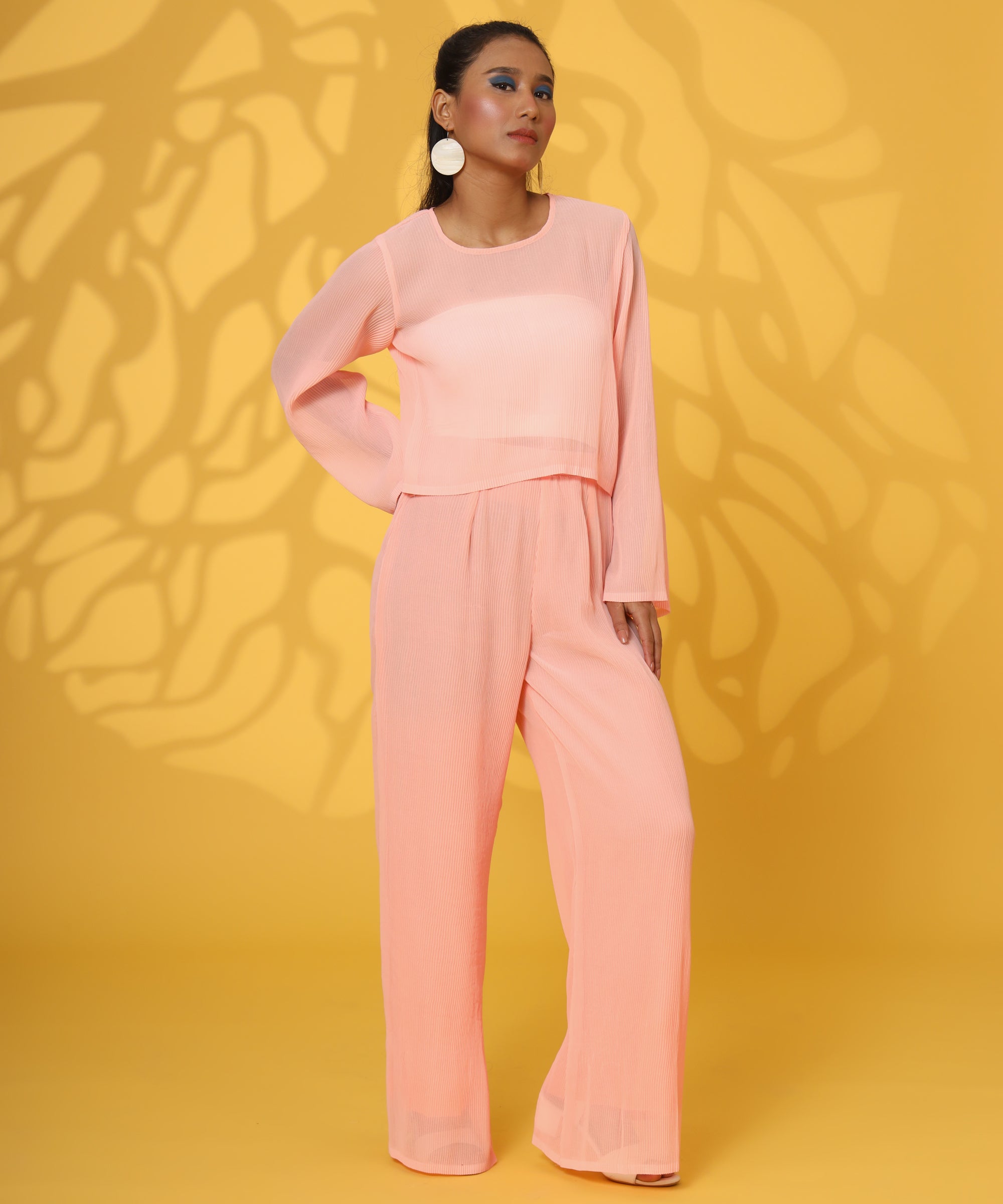 ROUND NECK PINK COORD SET FOR WOMEN