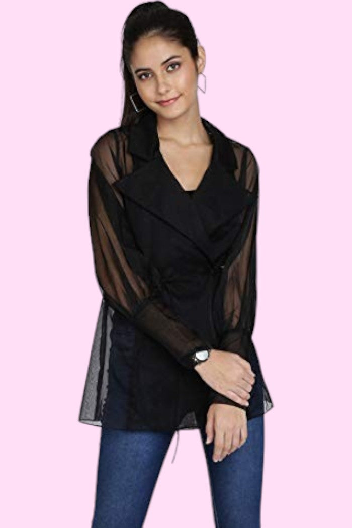 BLACK ORGANZA SHRUG DRESS FOR WOMEN