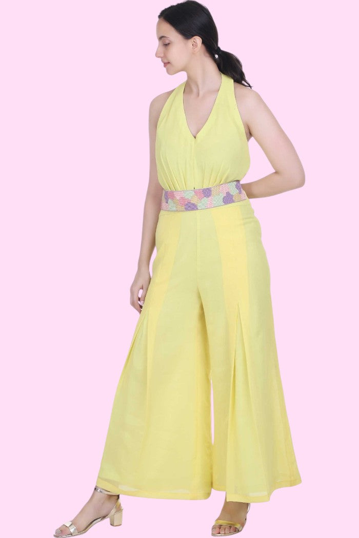 YELLOW SLEEVELESS JUMPSUIT FOR WOMEN