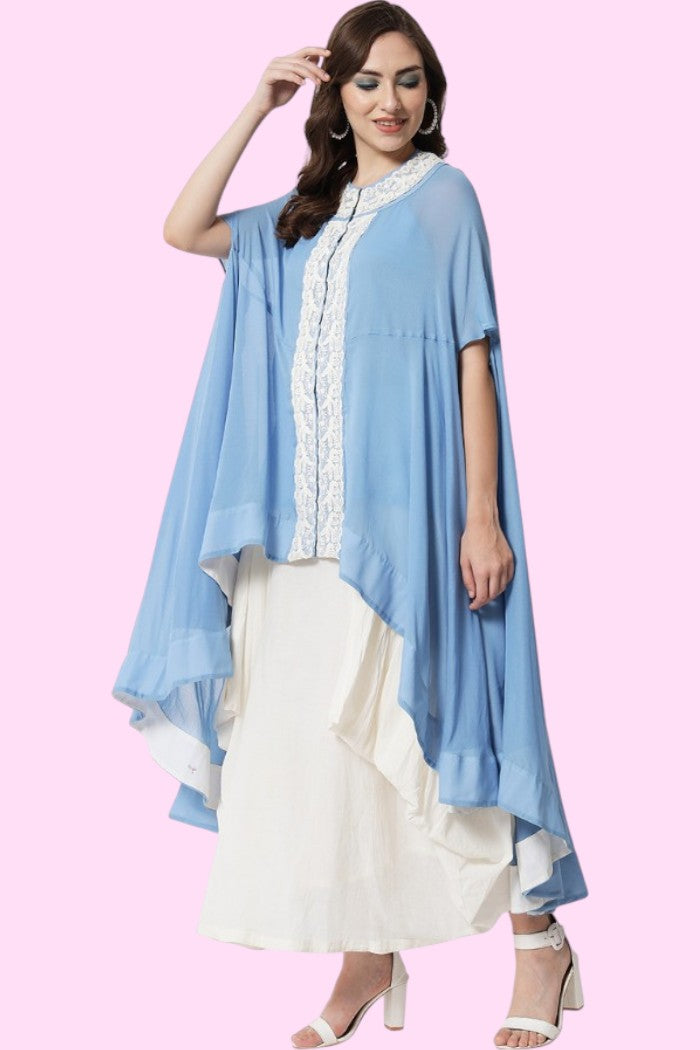 JAHANARA SOFT BLUE LACY ANTIFIT KURTA WITH DHOTI