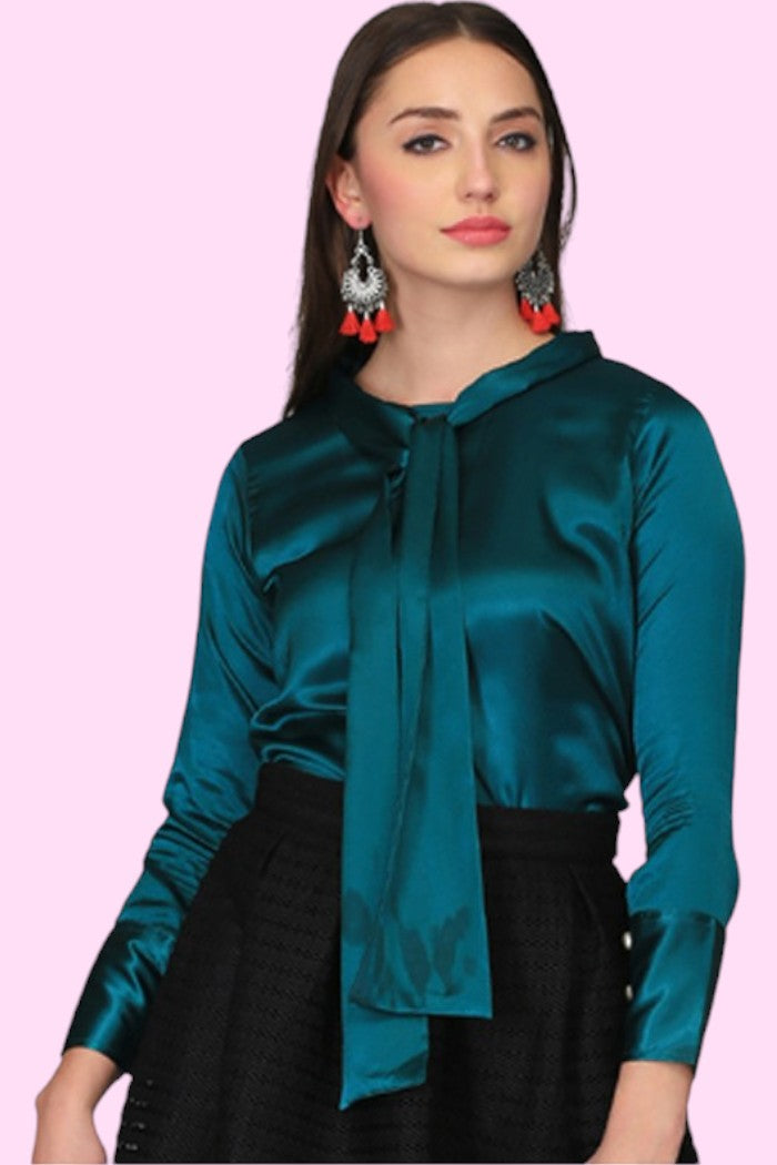 CLASSIC SATIN GREEN TOP FOR WOMEN