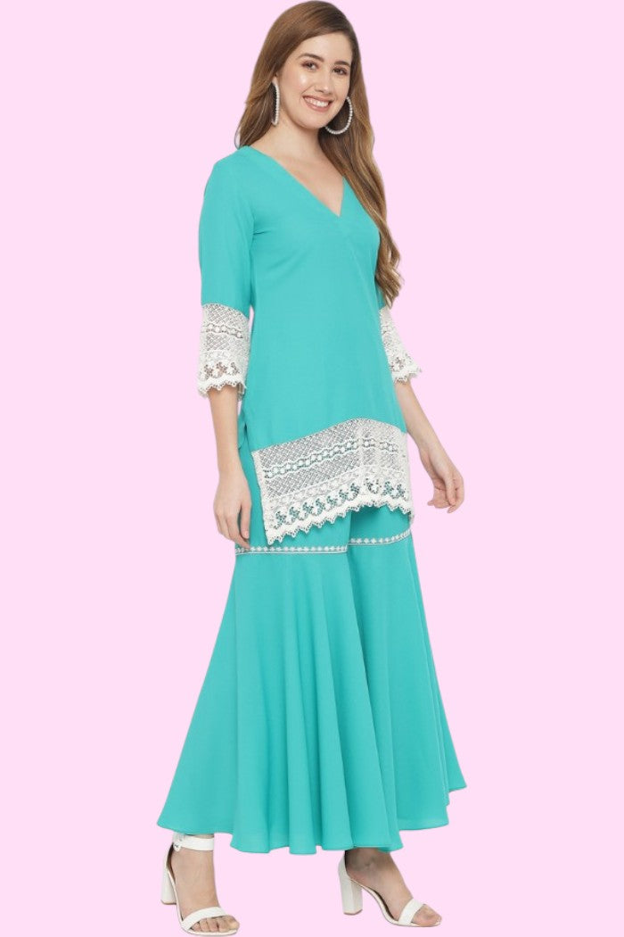 Turquoise Green Sharara set for Women