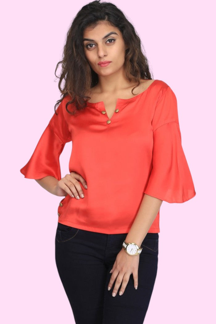 FIERY RED FLARED TOP FOR WOMEN