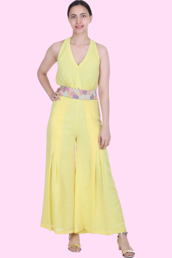 YELLOW SLEEVELESS JUMPSUIT FOR WOMEN