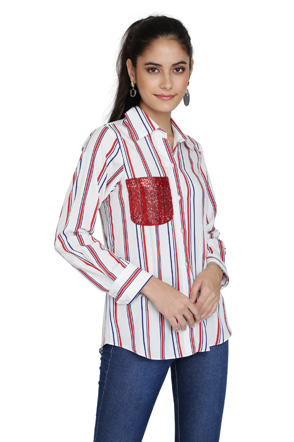 RED & WHITE STRIPE SHIRT FOR WOMEN