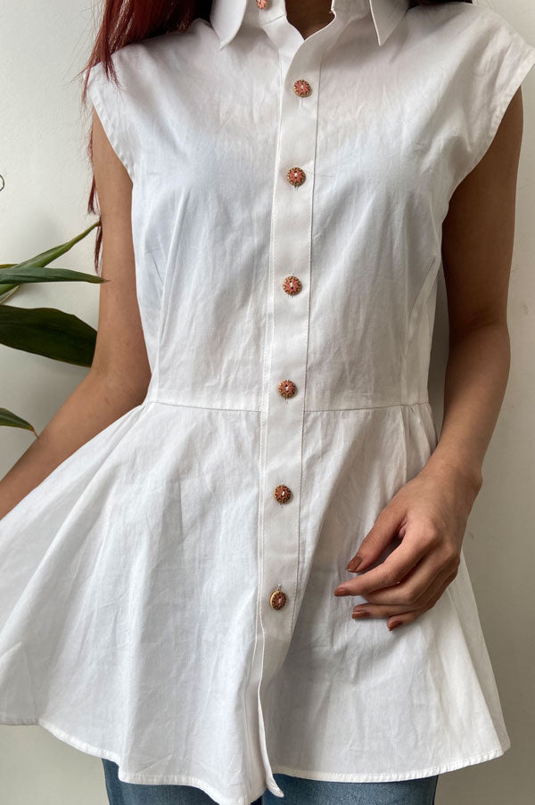 Regular Fit White Sleeveless Shirt for Women