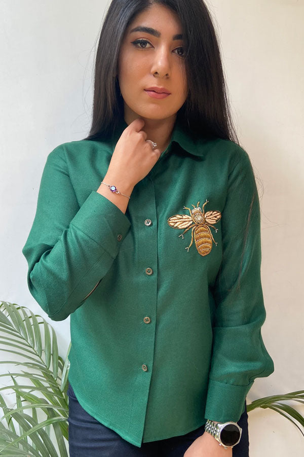 DESIGNER FOREST GREEN SHIRT FOR WOMEN