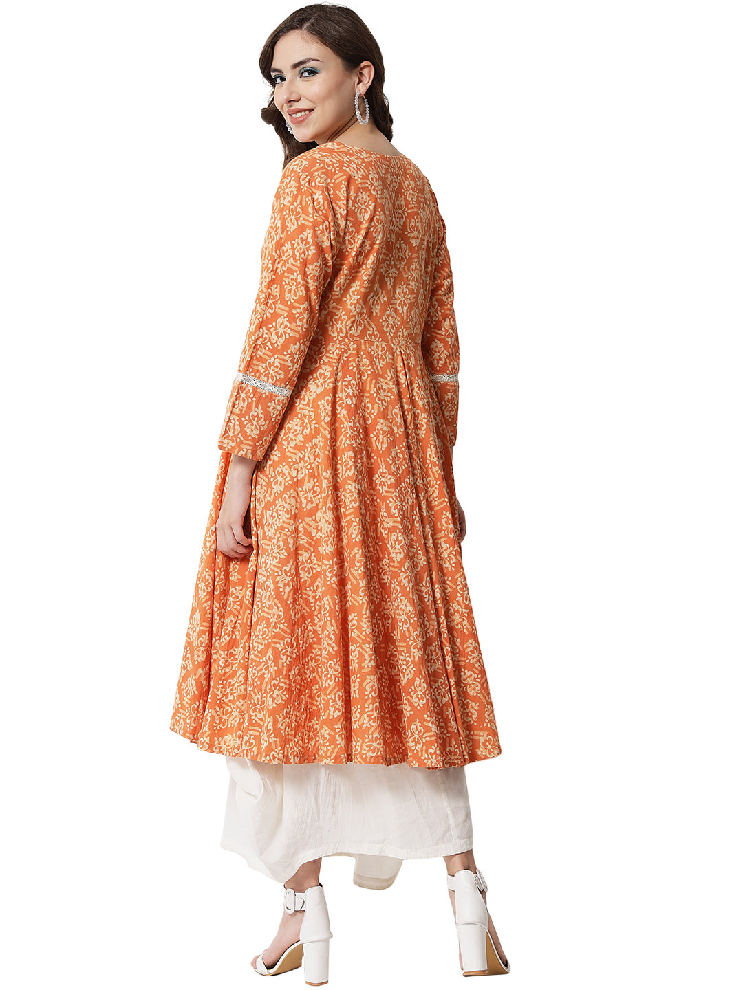 PRINTED ORANGE LACY KURTA SET FOR WOMEN