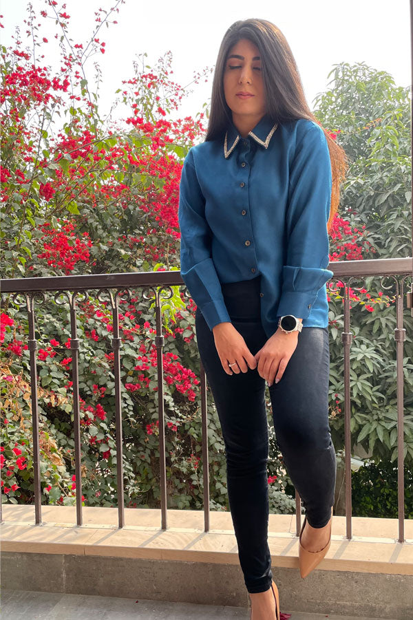 DESIGNER BLUE SHIRT FOR WOMEN