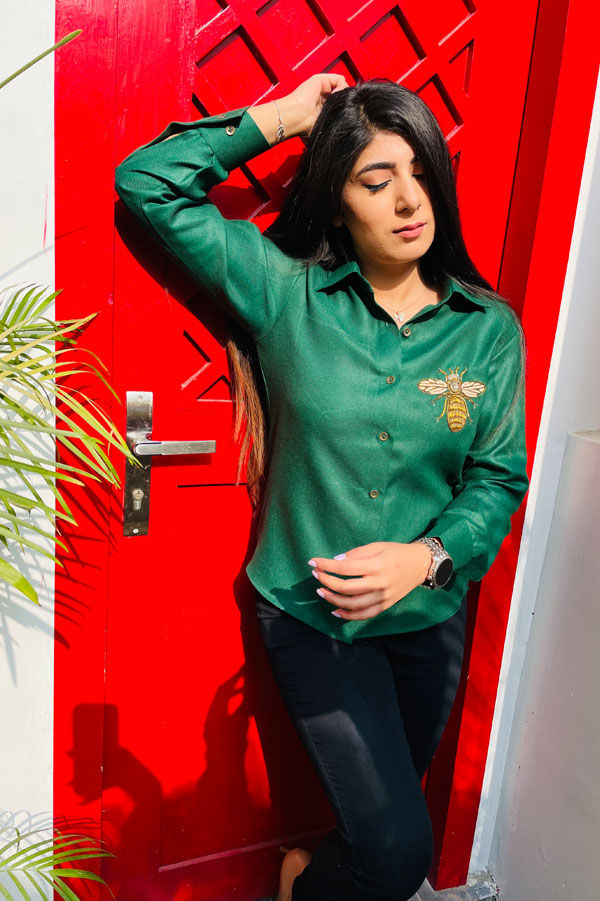 DESIGNER FOREST GREEN SHIRT FOR WOMEN