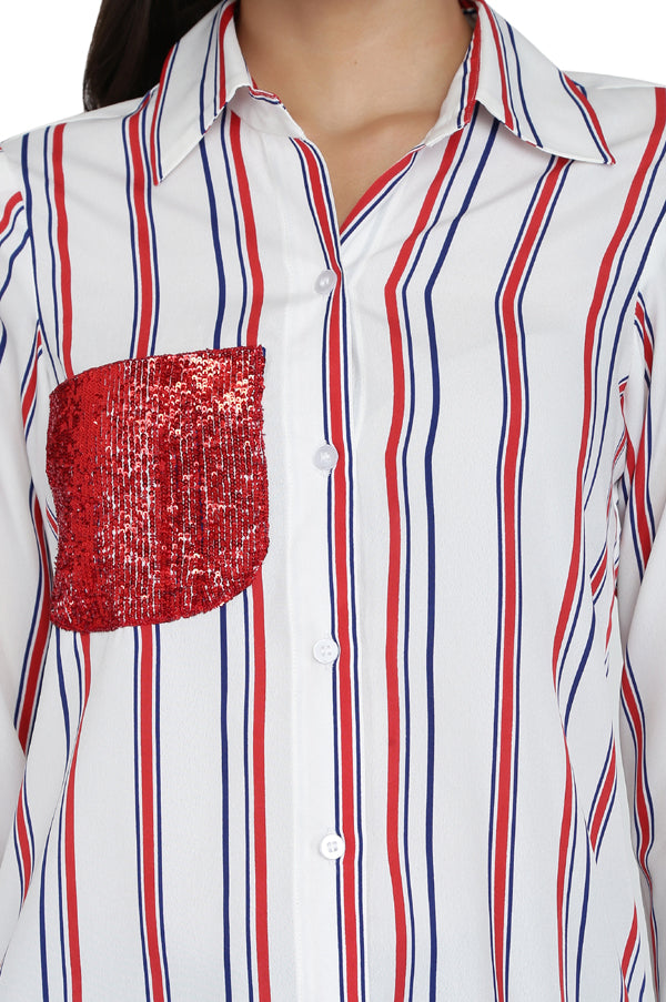 RED & WHITE STRIPE SHIRT FOR WOMEN