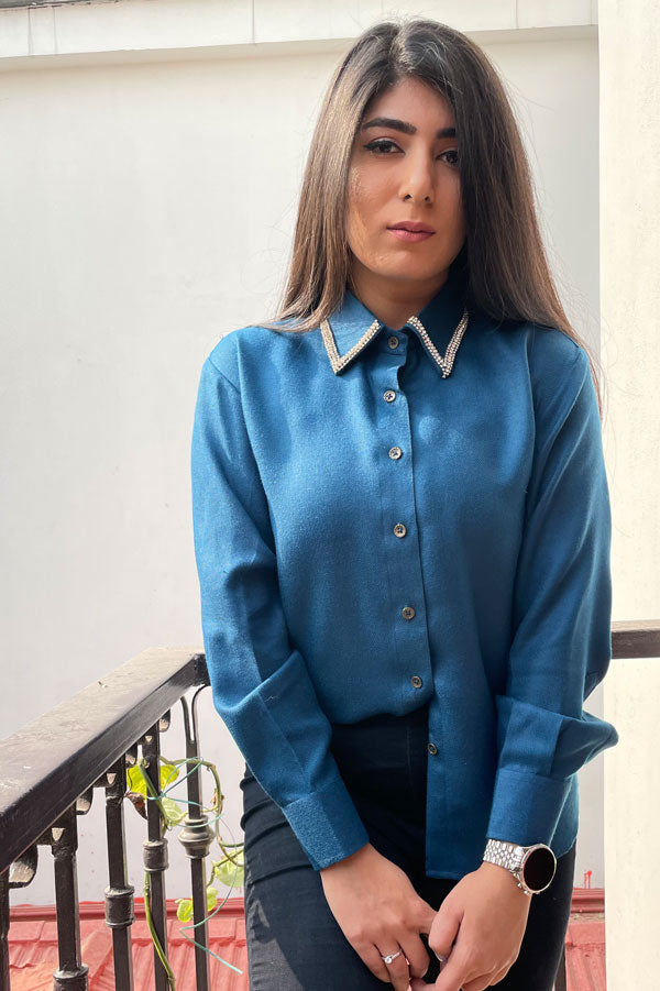 DESIGNER BLUE SHIRT FOR WOMEN