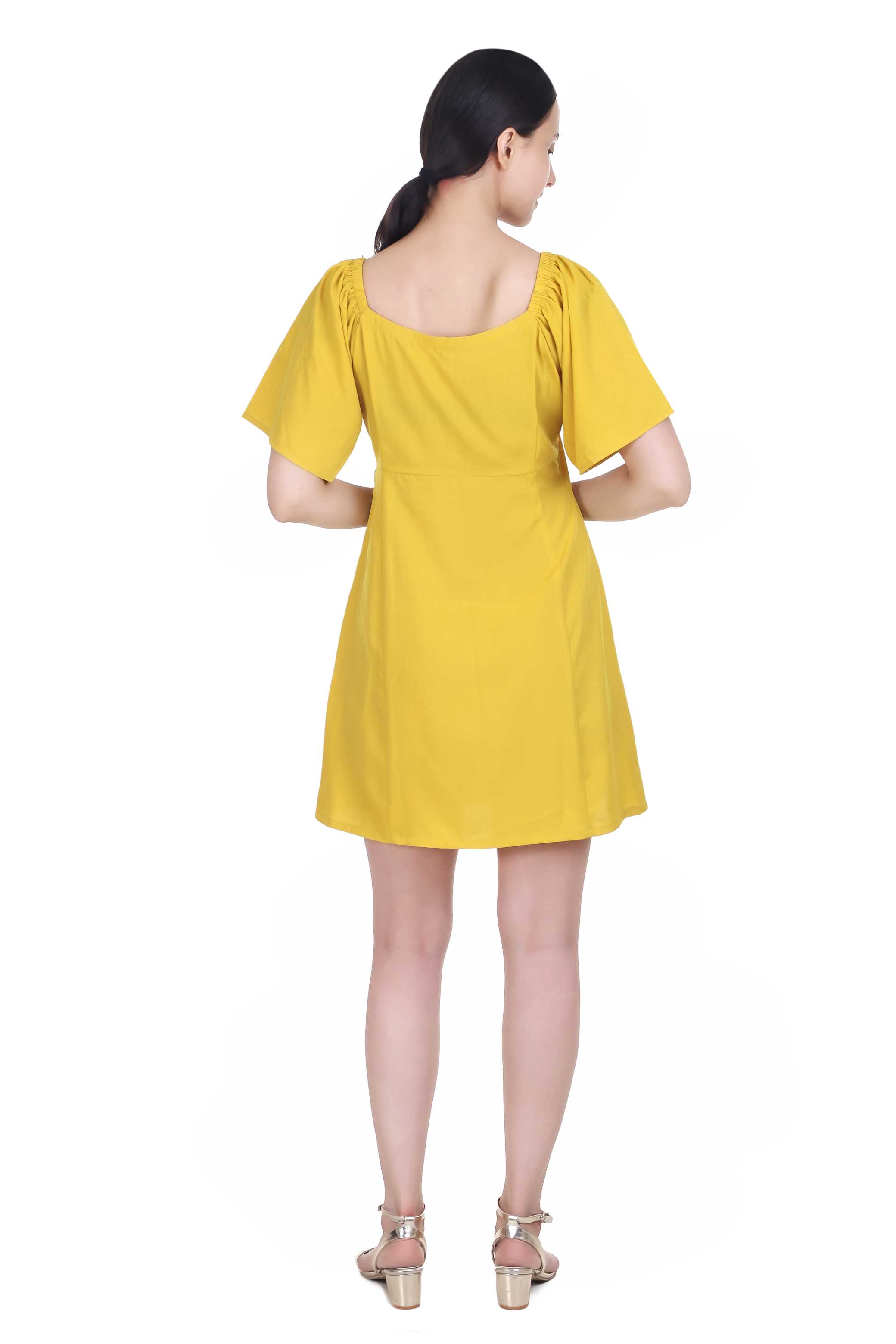 MUSTARD A LINE SWEETHEART NECK DRESS FOR WOMEN