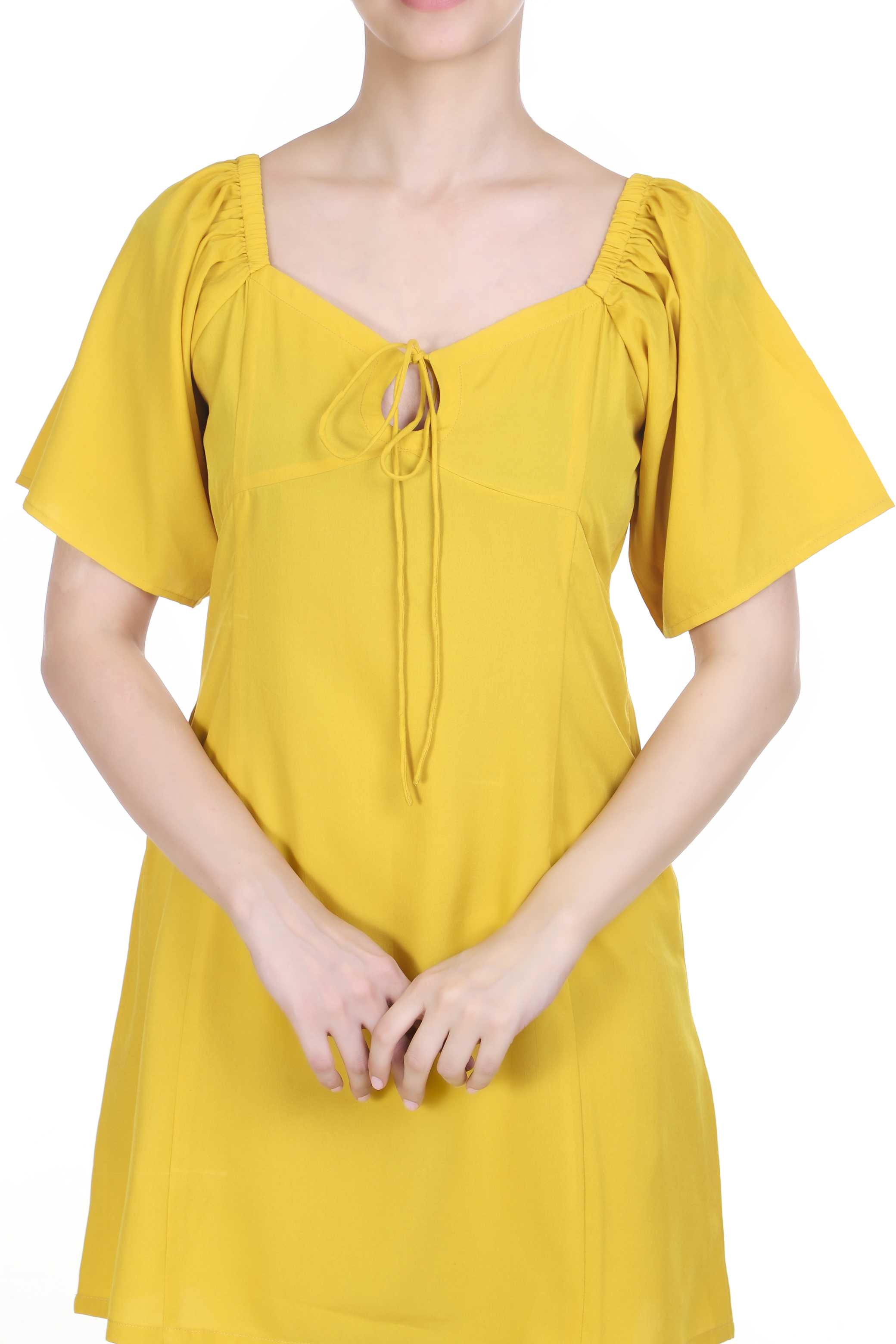 MUSTARD A LINE SWEETHEART NECK DRESS FOR WOMEN