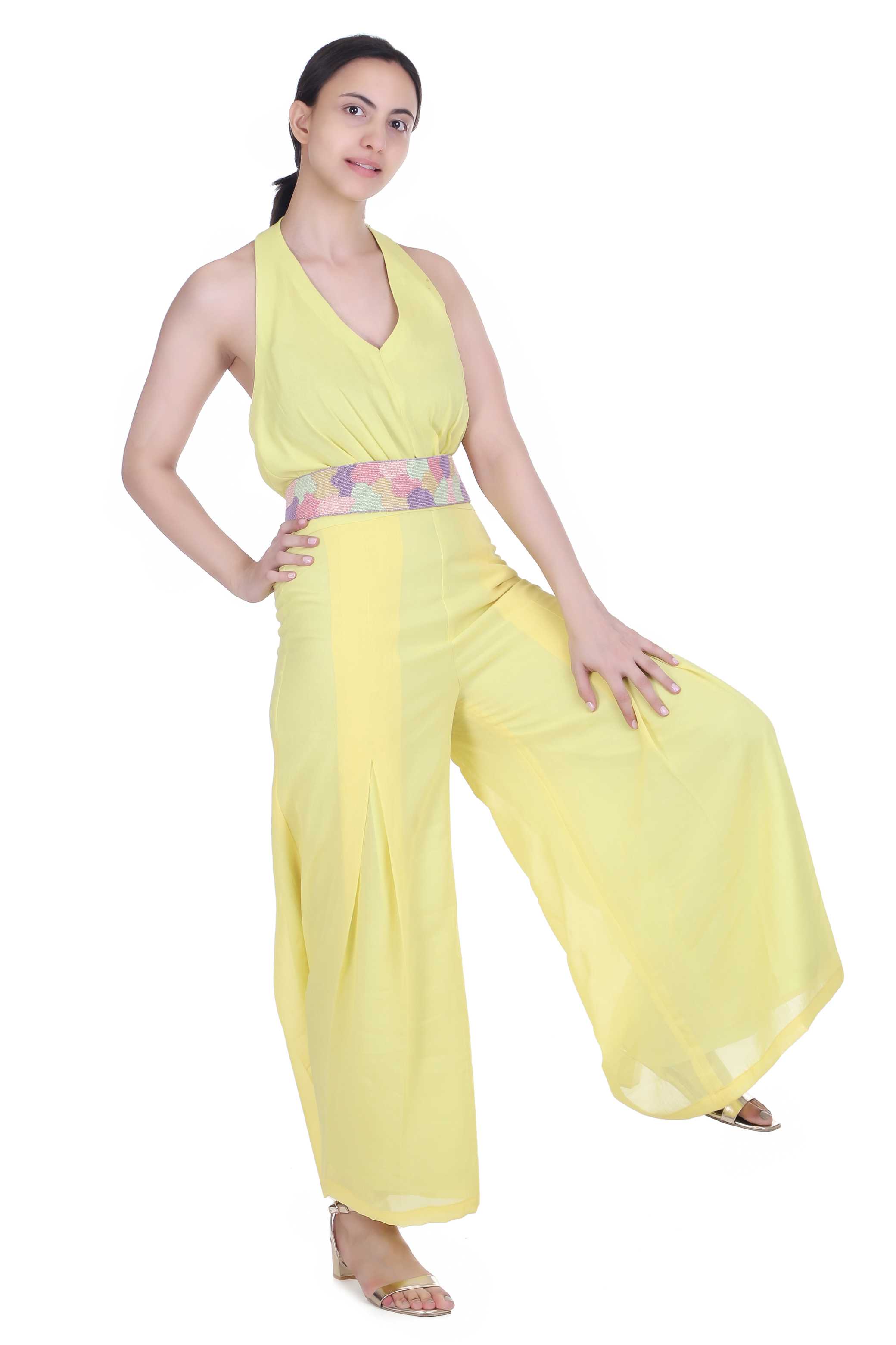 YELLOW SLEEVELESS JUMPSUIT FOR WOMEN