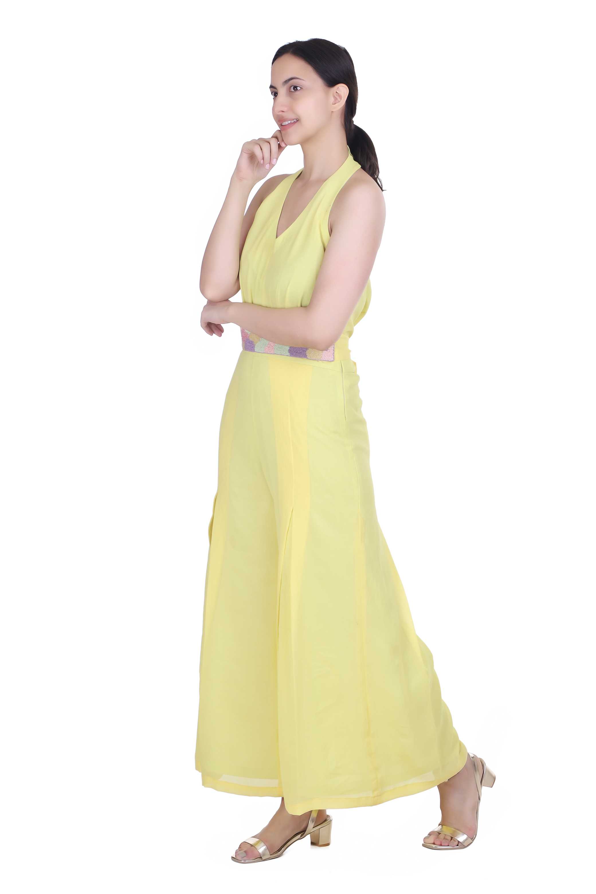 YELLOW SLEEVELESS JUMPSUIT FOR WOMEN