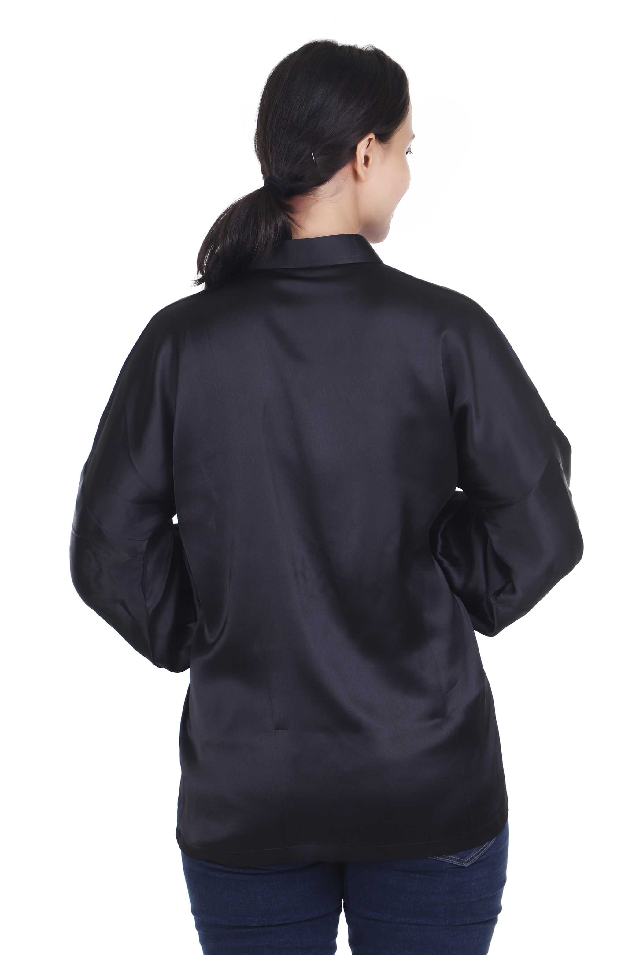 SOLID BLACK SATIN SHIRT FOR WOMEN