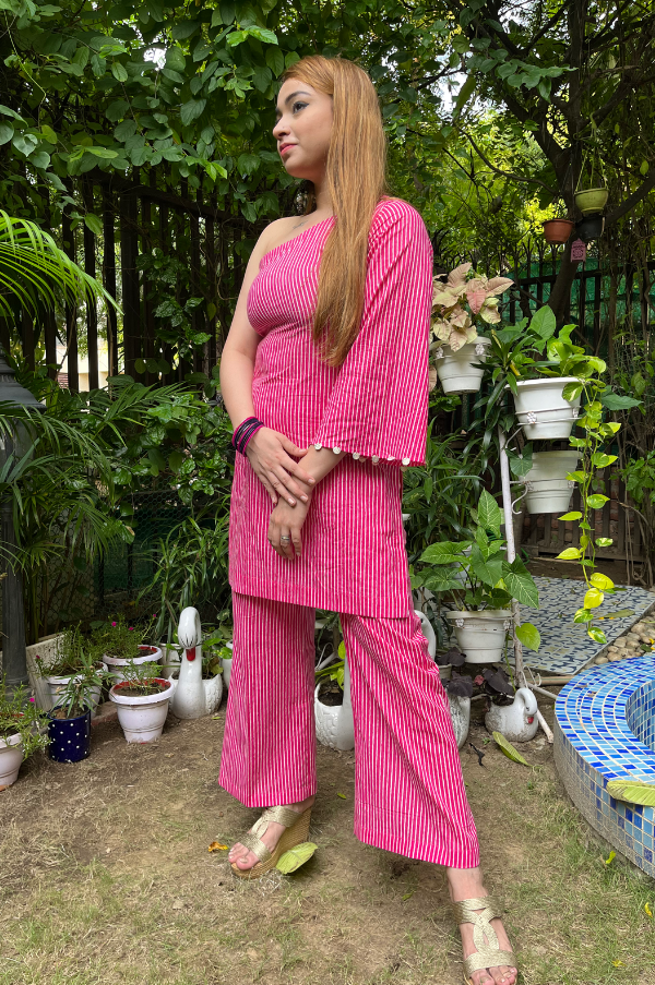 BRIGHT PINK PRINTED LEHERIYA SET FOR WOMEN