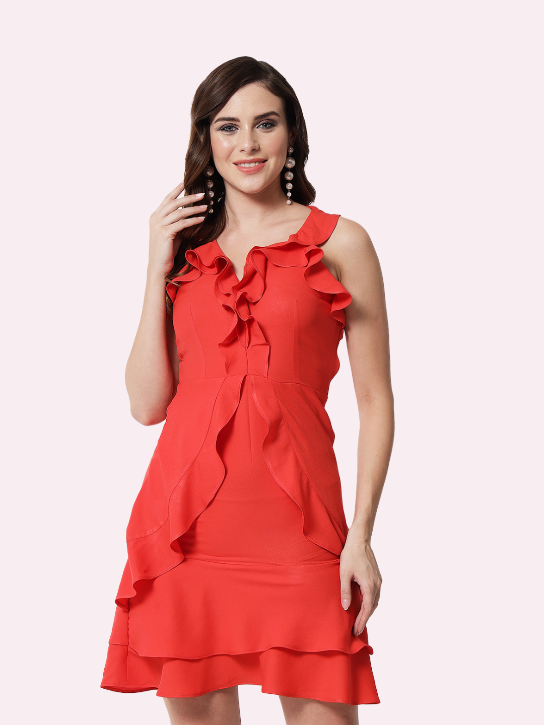 PERDITA RED RUFFLE SHORT DRESS FOR WOMEN