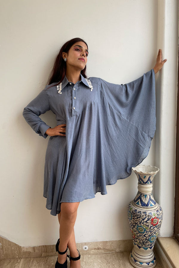 RAYON GREY SHORT DRESS FOR WOMEN