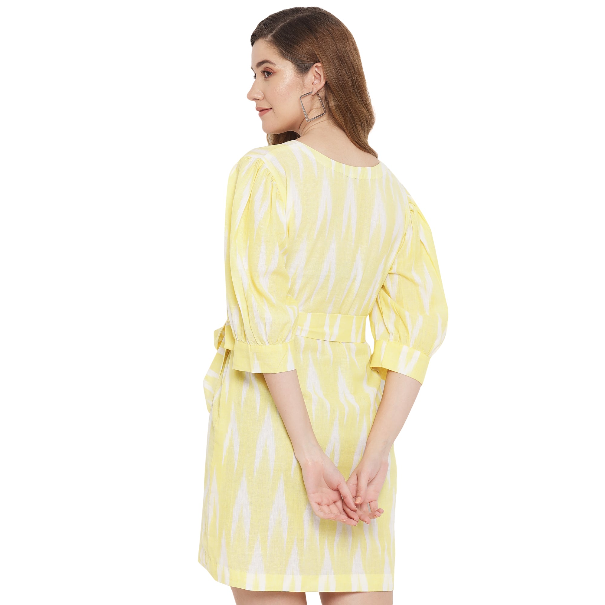 RAMAJIKK CANARY IKAT MIDI DRESS FOR WOMEN